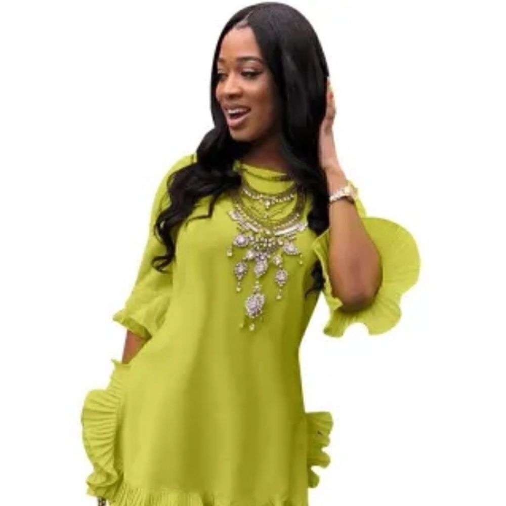 Plus Size Solid Half Sleeve Pleated Irregular Min… - image 1